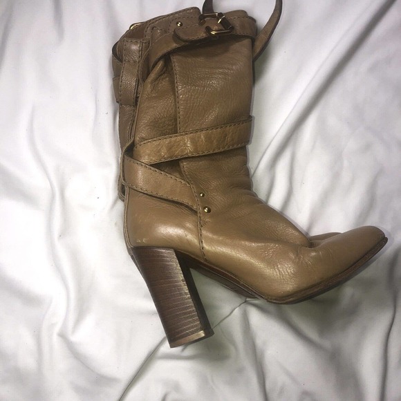 CHLOE Mid-Calf Leather Paddington Prince Strap Buckle Tan Boots Size 36.5 US 5.5 - Picture 4 of 9